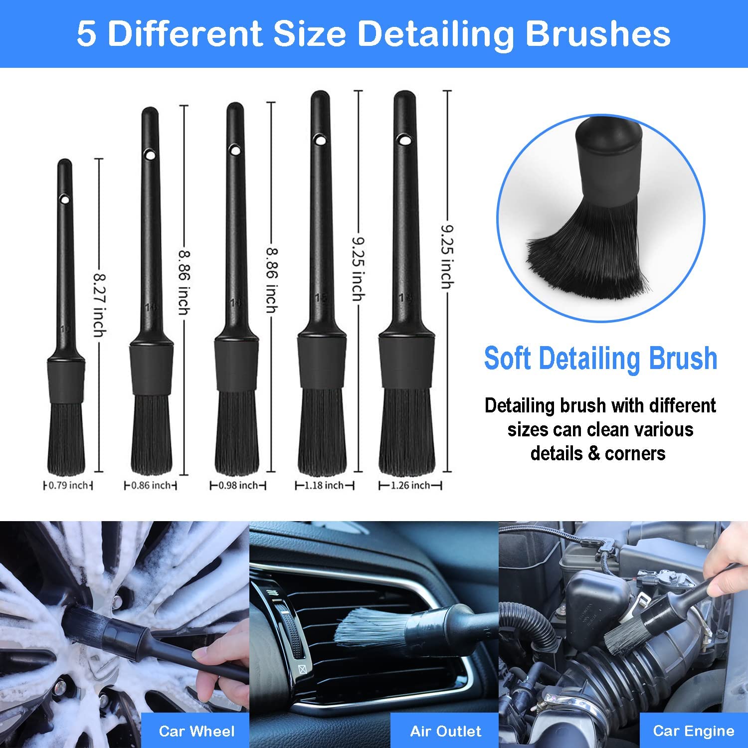 5 x Automatic Detailing Brushes, Duster Dust Removal Brushes, Car Cleaning  Accessories for Air Vents, Dashboard, Emblems