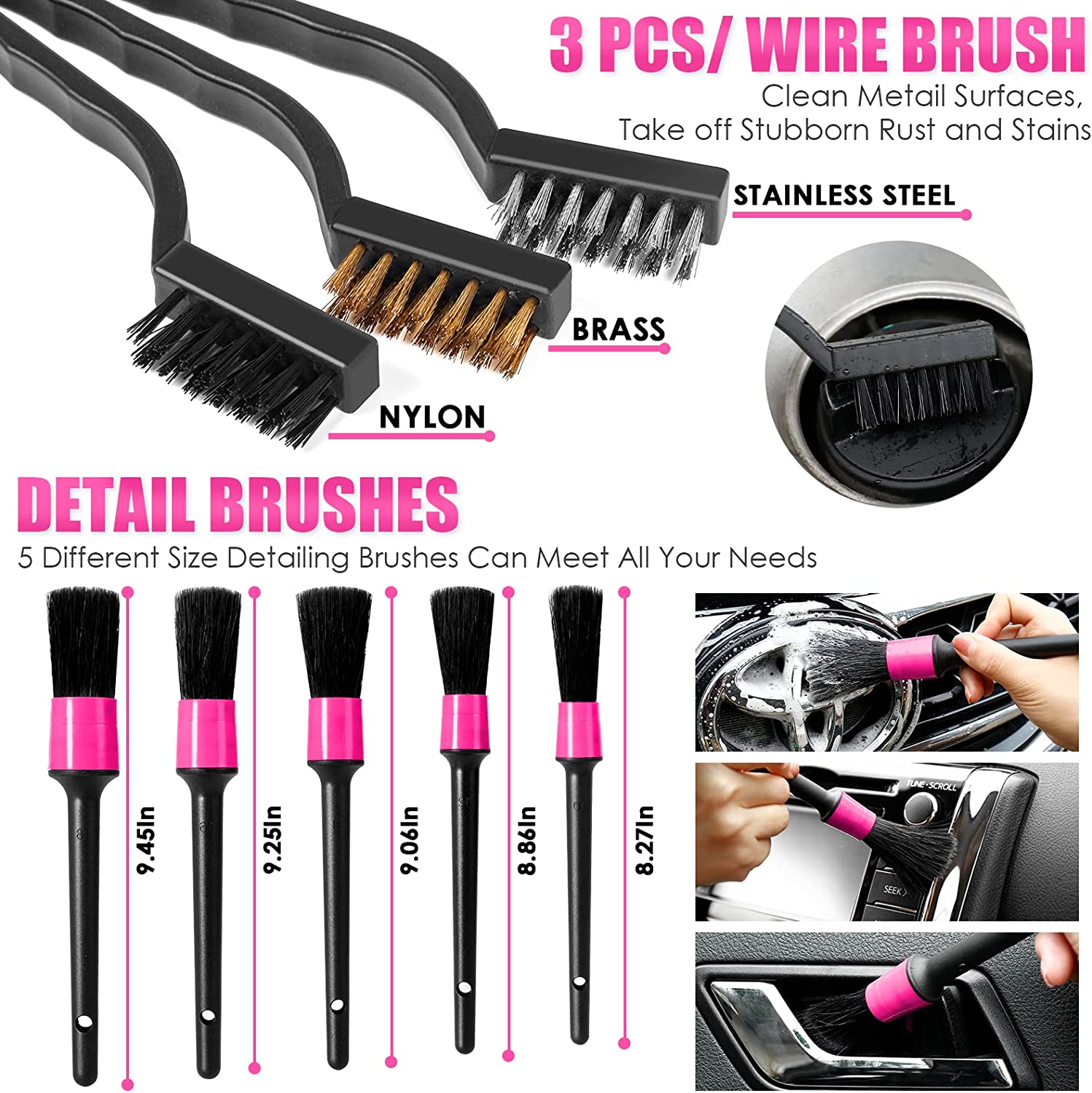 Pink Car Interior Detailing Kit, 16Pcs Car Cleaning Kit with High Power  Handheld Vacuum, Detailing Brush Set, Cleaning Gel, Windshield Cleaning  Tool
